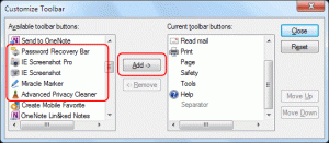 Customize Toolbar dialog