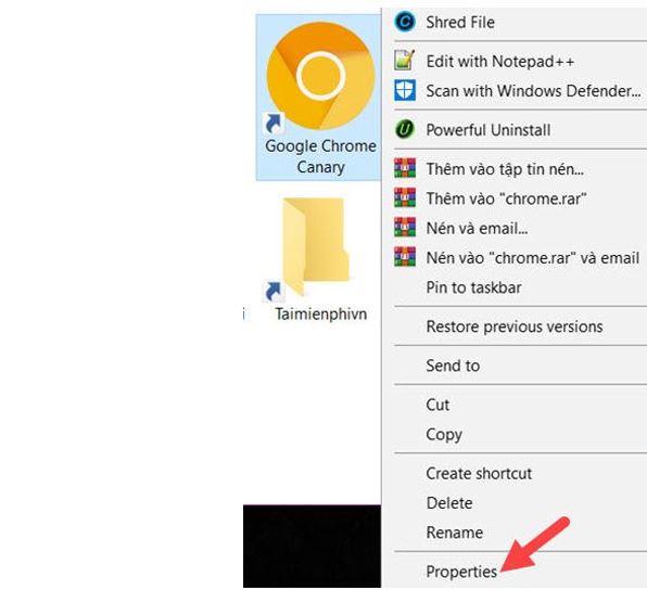 Click chuột phải rồi chọn Properties.